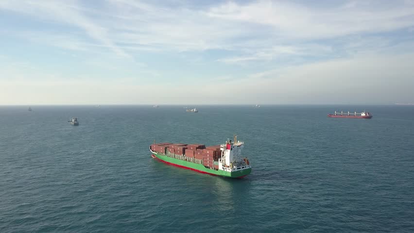 container ship leaving