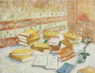 Still Life with French Novels and a Rose